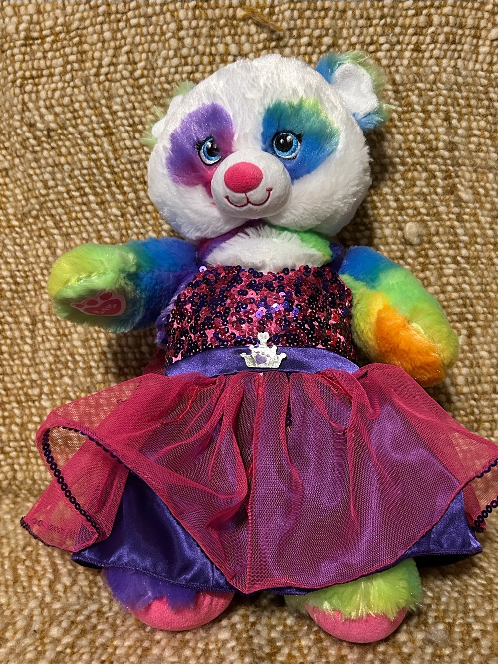 Rainbow Plush Bear in Pink Sequin Dress